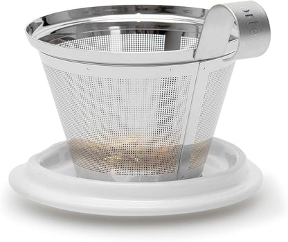 Tea Forte Wellbeing Double-Walled Ceramic Kati Cup with Removable Stainless Steel Infuser Basket and Lid, Steeps 12 oz Loose Leaf Tea, Lid and Cup Dishwasher & Microwave Safe