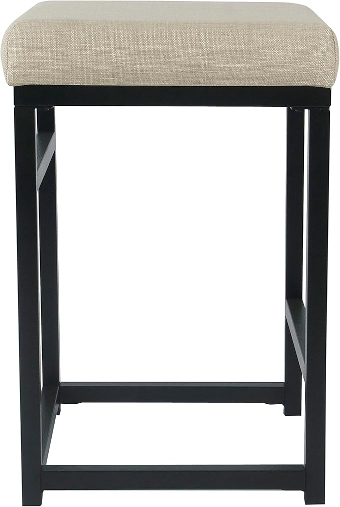 HomePop Home Decor | Modern 24-Inch Counter Stool | Backless Metal Frame Bar Stools Counter Height | Decorative Home Furniture, Natural