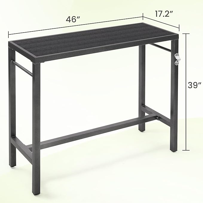 46*39*17 Outdoor Bar Table Extra Wide,Tall Bar Height Outdoor Pub Table, Ideal for Patio, Hot Tub, Dining, Balcony, Poolside, Weatherproof Composite Top, Rustproof, Built In Bottle Opener,Black