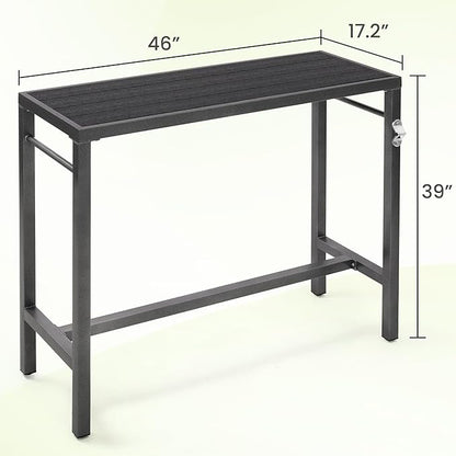 46*39*17 Outdoor Bar Table Extra Wide,Tall Bar Height Outdoor Pub Table, Ideal for Patio, Hot Tub, Dining, Balcony, Poolside, Weatherproof Composite Top, Rustproof, Built In Bottle Opener,Black