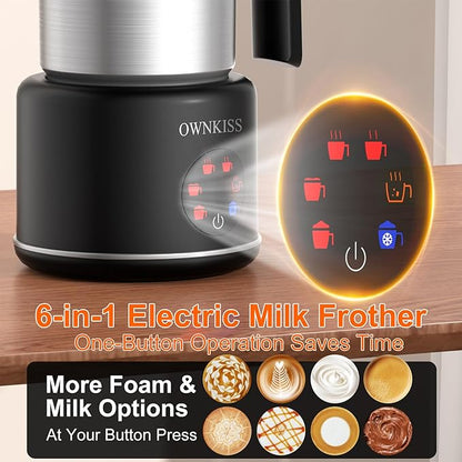 Milk Frother and Steamer, 6-in-1 Electric Milk Frother for Latte Art Coffee，Automatic Hot & Cold Foam Maker and Milk Warmer for Dairy & Plant-based Milk 16.9oz/500ml,Easy to Clean