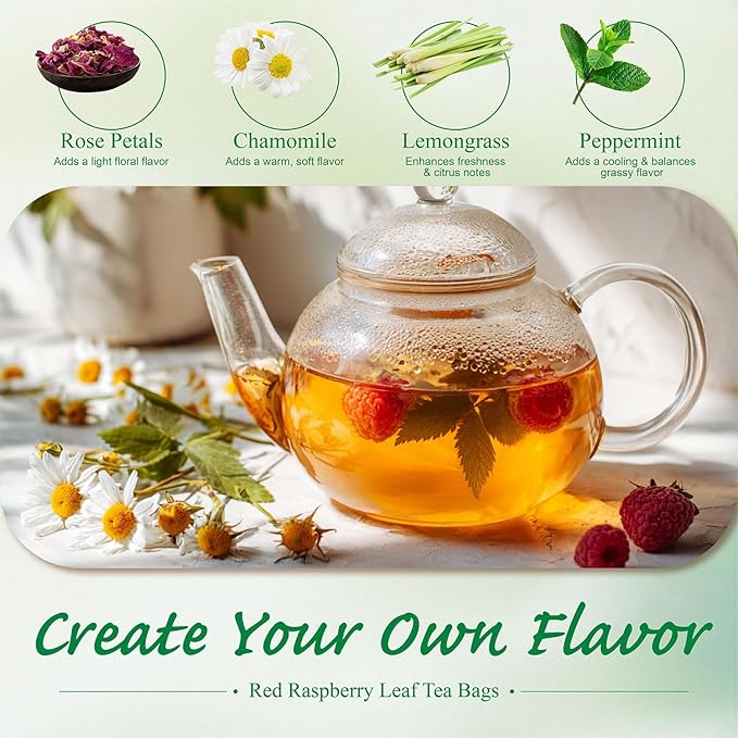 WT WEETEE Red Raspberry Leaf Tea Bags, 60 Count Corn Fibre, Pure Cut & Sifted Raspberry Leaves, No Sugar, No Caffeine, Natural Pregnancy Tea