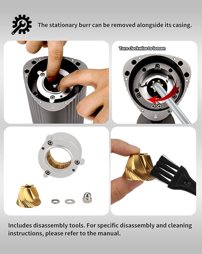 Electric Burr Coffee Grinder, Professional Espresso Grinder, Quiet, Compact, 65g Single Dose, 90 Settings, Easy to Use & Clean, Stainless-steel Burrs, Great Flavor in Pour Over, French Press