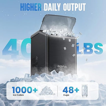 Nugget Ice Maker Countertop, 40lbs/24H Soft Chewable Pellet Ice Machine with Self-Cleaning, Sonic Ice Maker for Home Kitchen, Office - Black Stainless