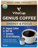 Load image into Gallery viewer, VitaCup Organic Genius Keto Coffee Pods, Increase Energy &amp; Focus w/MCT Oil, Turmeric, B Vitamins, D3, Medium Dark Roast, Bold, Smooth, Single Serve Pod Compatible w/Keurig K-Cup Brewers,64 Ct