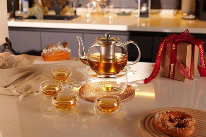 CNGLASS Double Wall Glass Tea Cup Set of 4,100ml Asian Insulated Clear Teacups,Small Espresso Cup for Coffee