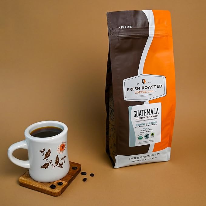 Fresh Roasted Coffee, Organic Guatemala | Single Origin, USDA Organic, Mold & Myco 3rd Party Tested, Kosher | Medium Roast 2 lb (32 oz) Ground