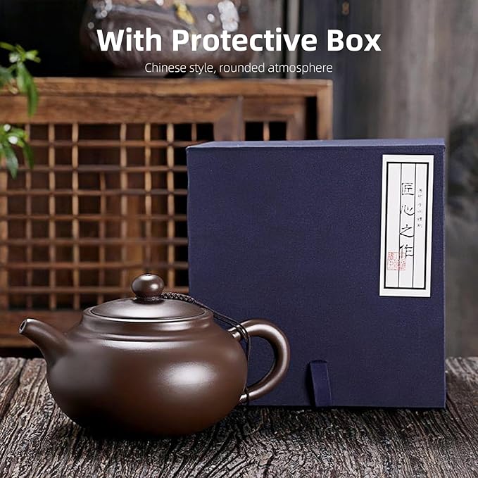 Yixing Purple Clay Tea Pot, Chinese Handmade Xishi Teapot, Pottery Zisha Sand Mud Kungfu Tea Set Kettle 14oz Zini