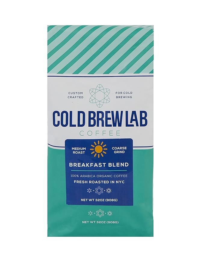 Cold Brew Organic Breakfast Blend Coffee, Coarse Ground, Medium Roast, 2 LB, for Cold Brewing & French Press