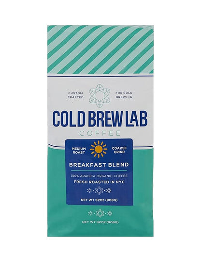 Cold Brew Organic Breakfast Blend Coffee, Coarse Ground, Medium Roast, 2 LB, for Cold Brewing & French Press