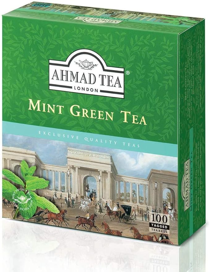 Ahmad Tea Green Tea, Green Tea Mint Teabags, 100 ct - Caffeinated and Sugar-Free (Pack of 3)
