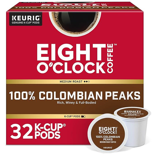 Eight O'Clock Coffee Colombian Peaks Single-Serve Keurig K-Cup Pods, Medium Roast Coffee Pods, 32 Count