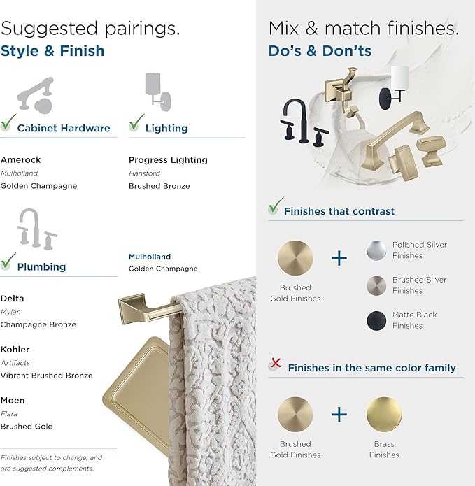 Amerock BH36021BBZ | Golden Champagne Pivoting Double Post Toilet Paper Holder | 8-13/16 in. (224 mm) Toilet Tissue Holder | Mulholland | Bath Tissue Holder | Bathroom Hardware | Bath Accessories