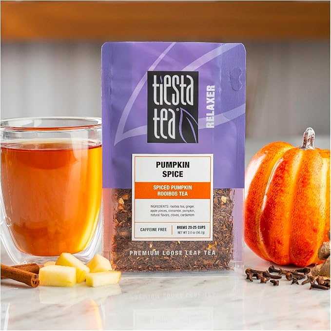 Tiesta Tea - Pumpkin Spice Rooibos Loose Leaf Tea, Premium Caffeine-Free Herbal Infusion, Reseable Pouch, Brew Hot or Iced, Makes up to 25 Cups, 2 Ounce