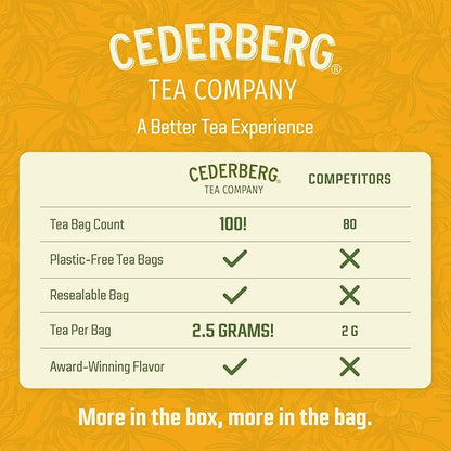 Cederberg Tea Company Lemon Honeycomb Rooibos Tea Bags - Made with Organic Red Rooibos Tea, South African Herbal Tea, Naturally Caffeine Free Tea, Small Batch - Select Blend Non-GMO, Premium Leaf, Antioxidant-Rich, 100 Count