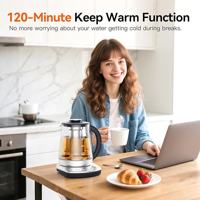 Electric Kettle With Infuser, 1.5L Electric Tea Kettle With Temperature Control, Glass Kettle & Hot Water Boiler,1200W Fast heating for Pour Over Coffee, Brew Tea, Easy to Clean G888B