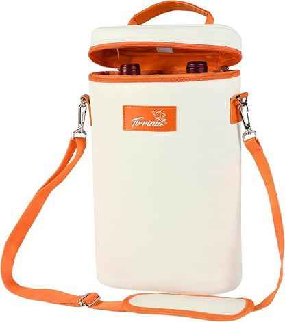 Tirrinia 2 Bottle Wine Gift Tote Carrier - Leakproof & Insulated Padded Versatile Wine Cooler Bag for Travel, BYOB Restaurant, Wine Tasting, Party, Dinner, Gift for Wine Lovers, White Orange