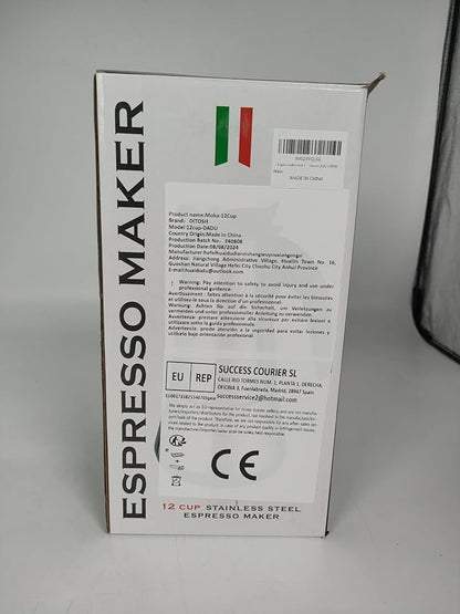 12 Cup Stovetop Espresso Maker Stainless Steel Moka Pot Stove Top Percolator Italian Coffee Makers Capable Mocha Greca Machine Cafe Classic Induction Cookers for Home and Camping 600ml 20oz