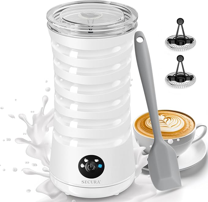 Secura Electric Milk Frother, Automatic Milk Steamer, 4-IN-1 Hot & Cold Foam Maker-8.4oz/240ml Milk Warmer for Latte, Cappuccinos, Macchiato with Silicone Spatula, Silent Operation & Shut-off
