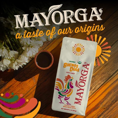 Mayorga Organic Coffee 2lb Buenos Dias - Light Roast Whole Bean Coffee Specialty Grade, 100% Arabica, Slow Roasted, Citrusy and Sweet Flavor with Low Acidity - USDA Organic, Non-GMO, Kosher