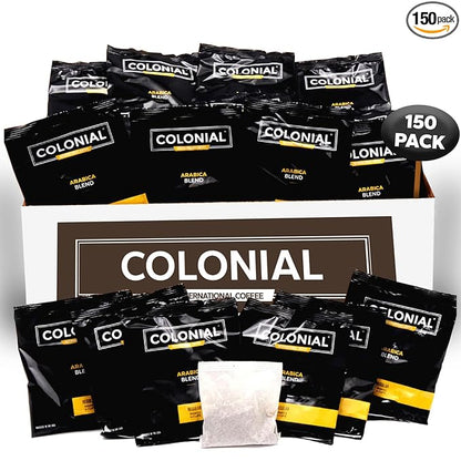 Colonial Coffee Roasters In-Room Hotel Ground Coffee Filter Portion Packs, Medium Roast, Signature Breakfast Blend, 0.50 Ounce (Pack of 150), Use with 4-Cup Drip Coffee Machine