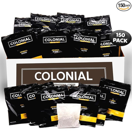 Colonial Coffee Roasters In-Room Hotel Ground Coffee Filter Portion Packs, Medium Roast, Signature Breakfast Blend, 0.50 Ounce (Pack of 150), Use with 4-Cup Drip Coffee Machine
