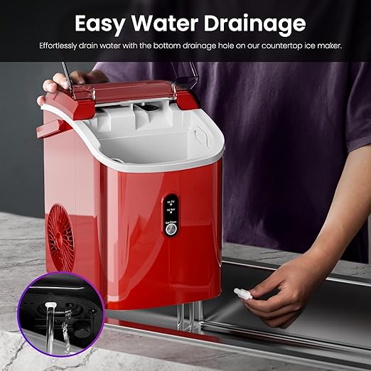 Kismile Nugget Ice Makers Countertop, Portable Sonic Ice Machine with Self-Cleaning/One-Click Operation for Home/Office(Red)