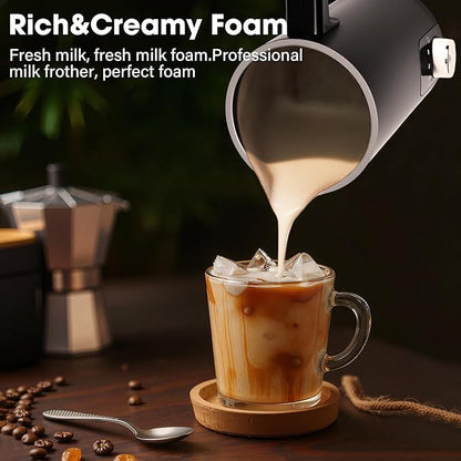 5-in-1 Milk Frother and Steamer,12oz/350ml Electric Milk Steamer,Automatic Cold and Hot Foam maker for Lattes,Coffee,Macchiato,Matcha,Non-stick Coating Interior.(Black）