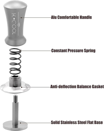 K COOL 51mm Coffee Espresso Tamper, Premium Barista Tools, Calibrated Spring Tamper, 100% Stainless Steel Flat Base Tamper with Scale Mark for Espresso Machine (Silver)