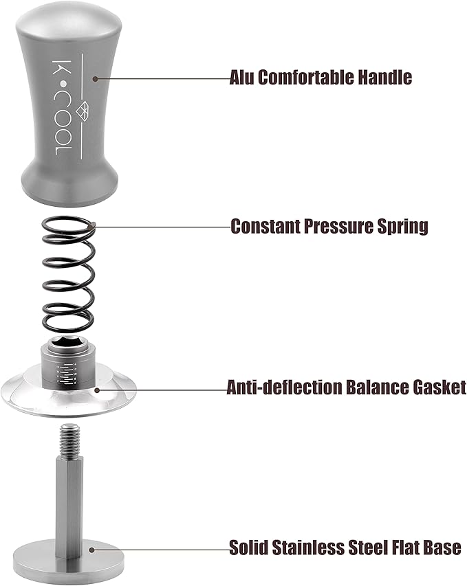 K COOL Espresso Tamper, Coffee Tamper, Premium Barista Tools Tamper with Calibrated Spring 30lb, 100% Stainless Steel Flat Base Tamper with Scale Mark for Espresso Coffee Machine (53mm, Silver)