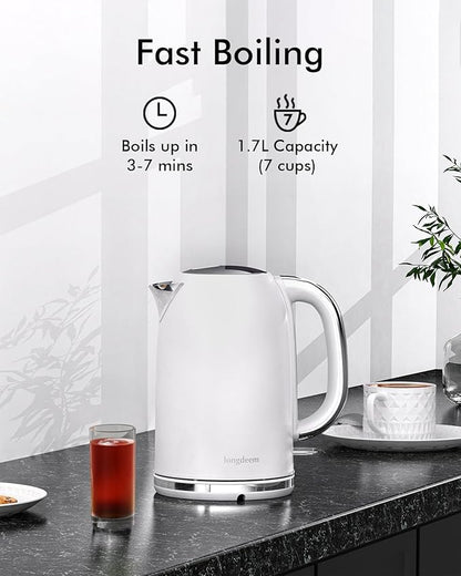 Electric Tea Kettle for Boiling Water, Wide Open Lid Stainless Steel Water Boiler, 1500W/1.7L for Coffee/Tea Brewing, Auto Shut Off & Boil Dry Protection
