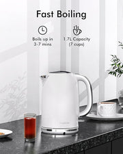 Electric Tea Kettle for Boiling Water, Wide Open Lid Stainless Steel Water Boiler, 1500W/1.7L for Coffee/Tea Brewing, Auto Shut Off & Boil Dry Protection