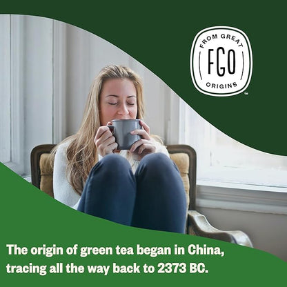 FGO Organic Green Tea, 100 Count Eco-Conscious Tea Bags, Caffeinated, Resealable Pouch, Packaging May Vary (Pack of 1)