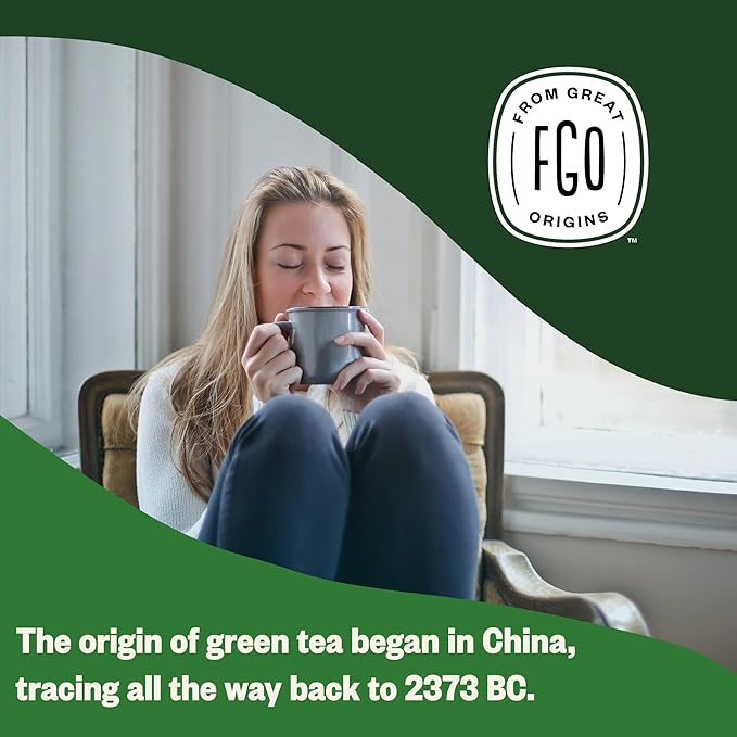 FGO Organic Green Tea, 20 Count Eco-Conscious Tea Bags, Caffeinated, Resealable Pouch, Packaging May Vary (Pack of 1)