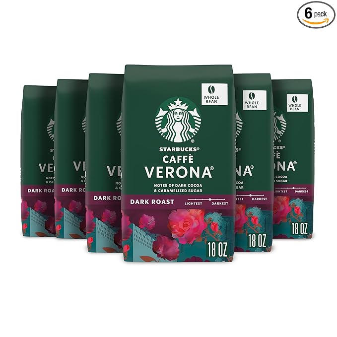 Starbucks Whole Bean Coffee, Dark Roast Coffee, Caffè Verona, 100% Arabica, 6 bags (18 oz each)