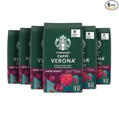 Starbucks Whole Bean Coffee, Dark Roast Coffee, Caffè Verona, 100% Arabica, 6 bags (18 oz each)