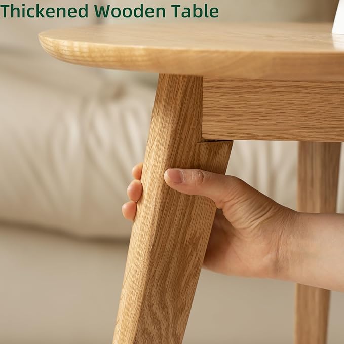 100% Solid Oak Wood Coffee Table Set, Round Coffee Table Combo Side Table w/Solid Wood Legs, Mid Century Table Sturdy Tables for Bedroom Balcony Living Room (Natural, Small-Medium Combo)