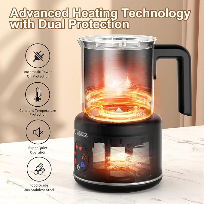 Milk Frother, 6-in-1 Electric Milk Frother and Steamer, 16.9oz/500ml Automatic Warm and Cold Foam Maker and Milk Warmer for Latte,Coffee,Cappuccinos,Macchiato(Stainless Steel)