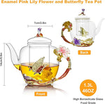 Load image into Gallery viewer, Lily Flower Enamel Glass Teapot - 46oz/1300ml, Floral Teapot With Removable Loose Tea Leaf Infuser