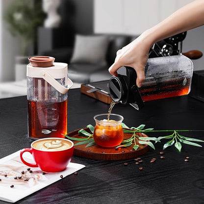 IKAPE 33.8oz Cold Brew Coffee Maker with Removable Filter, Leak-proof Spout for Iced Coffee, Tea & Flavored Drinks, Space Saving Tritan Pitcher