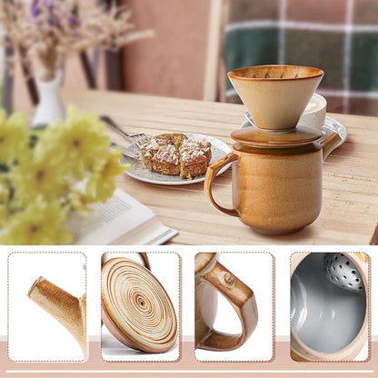 AZYM Pour Over Coffee Maker Set,with Lid and V60 Paper Coffee Fliters 20 Counts,High Heat Resistant Vintage Coffee Carafe Dripper Set for Home Café Restaurant Camping Hiking(Yellow)