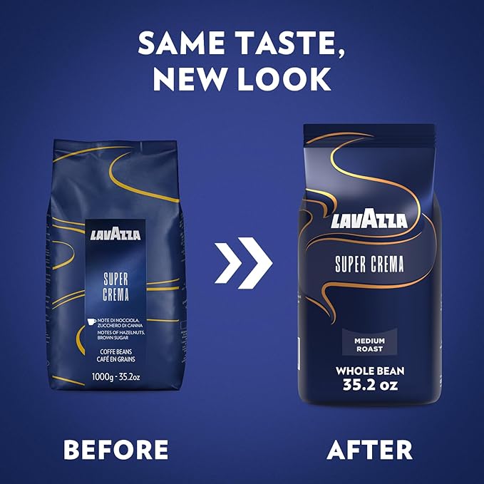 Lavazza Super Crema Whole Bean Coffee, Medium Espresso Roast, Arabica and Robusta Blend, 2.2 lb Bag (Pack of 5)