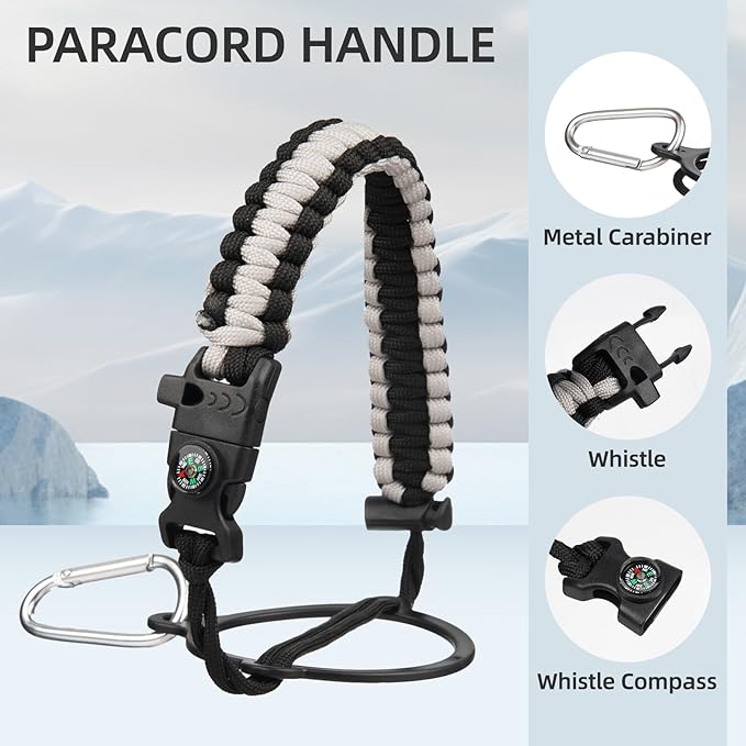 Insulated Water Bottle with Straw,50 oz 3 Lids Water Jug with Carrying Bag,Paracord Handle,Double Wall Vacuum Stainless Steel Metal Flask,Gum