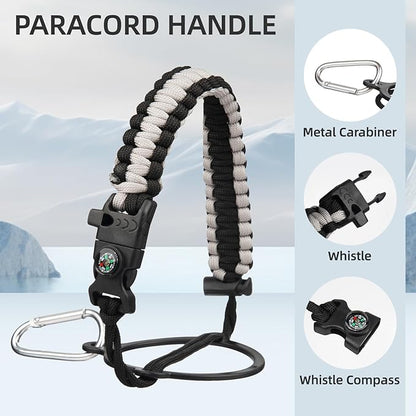 Insulated Water Bottle with Straw,87 oz 3 Lids Water Jug with Carrying Bag,Paracord Handle,Double Wall Vacuum Stainless Steel Metal Flask,Gum