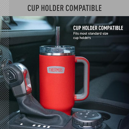 THERMOS Stainless Steel Cup Holder Mug - 40 Ounce, Crimson - Insulated Tumbler with Lid and Straw, Plus Leak-Resistant Slide Lock
