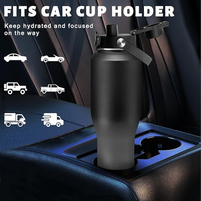 40 oz Insulated Water Bottle Fit in Car Cup Holder - 40oz Metal Water Bottle with Straw & Auto Spout Lids, Paracord Handle, Carrier Bag & Water Flask Boot, Travel Tumbler Cup Keep Cold-48h Hot-24h
