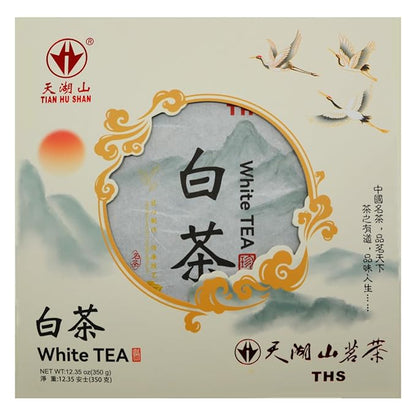 TIAN HU SHAN White Tea Cake, Premium White Peony Tea 12.35oz / 350g, Smooth & Fresh Taste Low Caffeine Chinese Tea