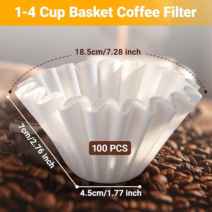 Segarty 1-4 Cup Paper Coffee Filters Disposable, 100 Count 7.2in White Basket Style Filters Ideal Liners for Pour Over Maker Brewer Drippers, Accessories for Commercial Household Office Coffee Making