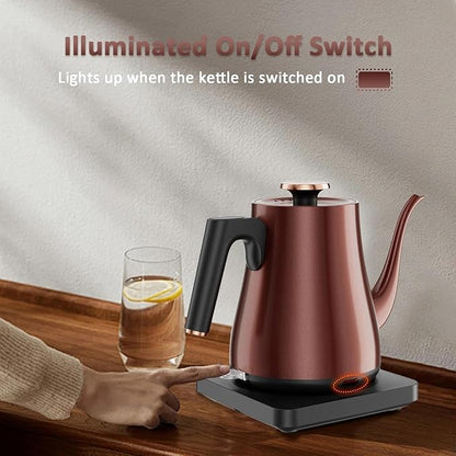 Gooseneck Electric Kettle 1.0L, 1000W Rapid Boil In 4 Min, Stainless Steel Tea Kettle, Pour Over Coffee Kettles For Office/Tea/Travel/Kitchen, Auto Shut-Off, Vintage Copper Color, BPA-Free