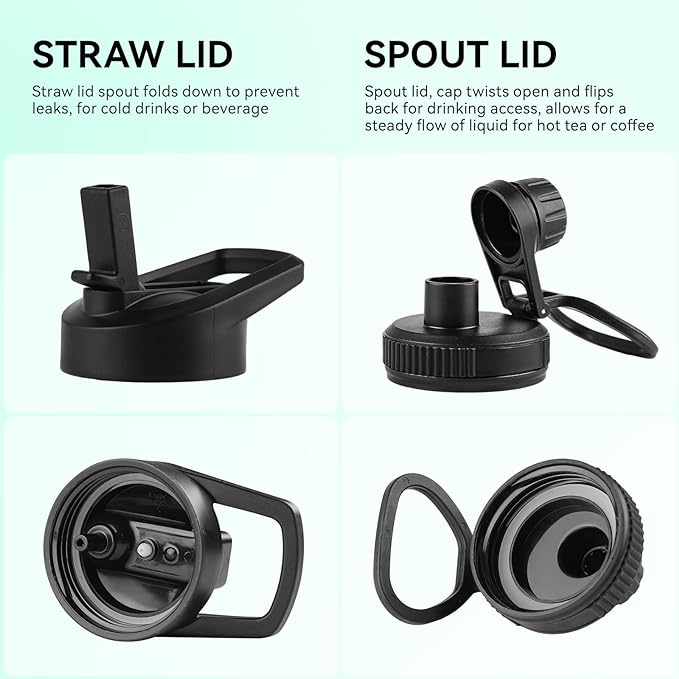 DOMICARE Insulated Water Bottle, 22 oz Vacuum Insulated Stainless Steel Reusable Sports Bottle with Straw Lid & Spout Lid for Travel, Camping, Bike, Leakproof, Purple/Green, 1 Pack